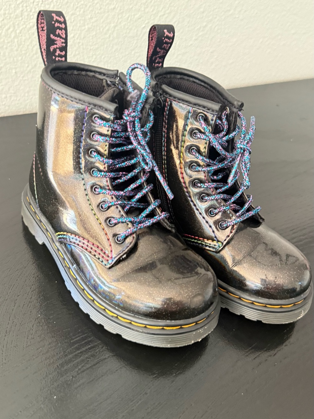 Dr Martens Kids Black Iridescent Lace-Up Combat Boots